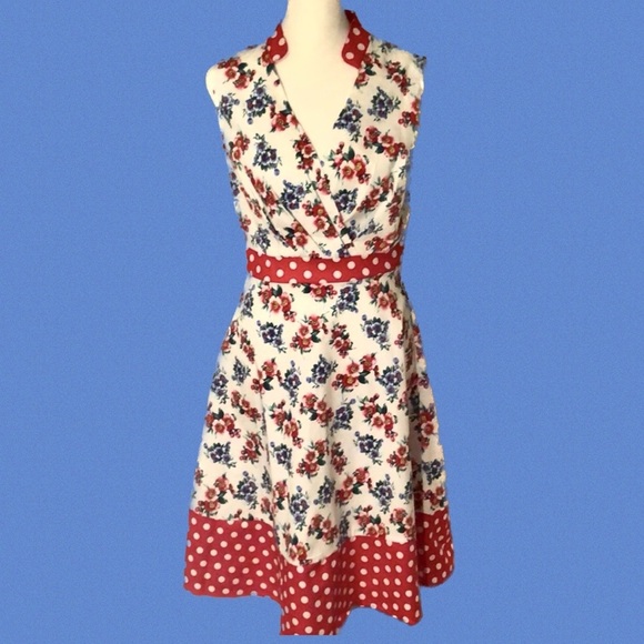 NWT Sucrefas Vintage Style Fit n Flare Polka Dot Floral - Picture 1 of 3